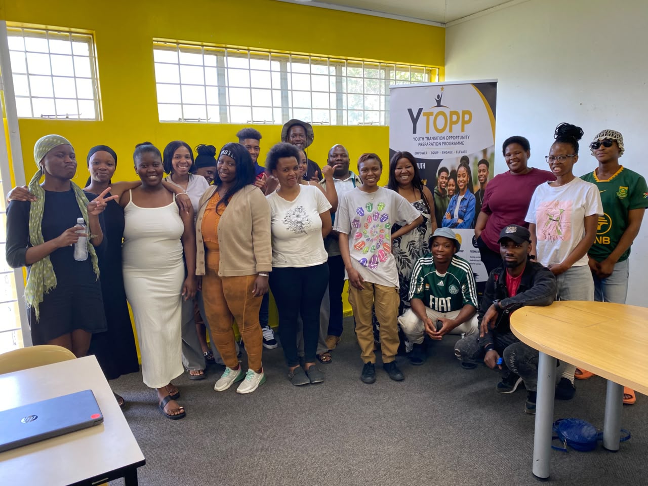 The full group at a Y-TOPP session — young people from Gugulethu working on their next step together.